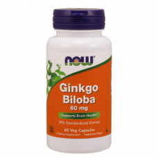 Препарат для повышения умственной энергии и работы мозга NOW Ginkgo Biloba 60 mg 60 капсул (102368)