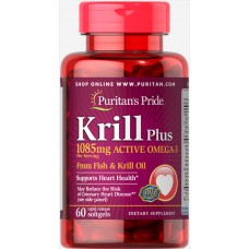 Комплекс незаменимых жирных кислот Puritan's Pride Krill Plus 1085 мг Active Omega 3 60 капсул (333649)
