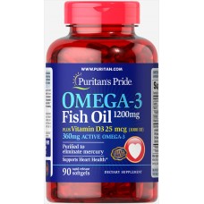 Комплекс незаменимых жирных кислот Puritan's Pride Omega 3 Fish Oil 1200 мг plus Vitamin D3 1000IU 90 капсул (333622) Комплекс незаменимых жирных кислот Puritan's Pride Omega 3 Fish Oil 1200 мг plus Vitamin D3 1000IU 90 капсул (333622)