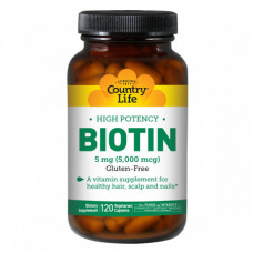 Витамины для кожи, ногтей и волос Country Life High Potency Biotin 120 капсул (333172)