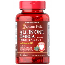 Комплекс незаменимых жирных кислот Puritan's Pride All In One Omega 3, 5, 6, 7 and 9 with Vitamin D3 60 капсул (333663)